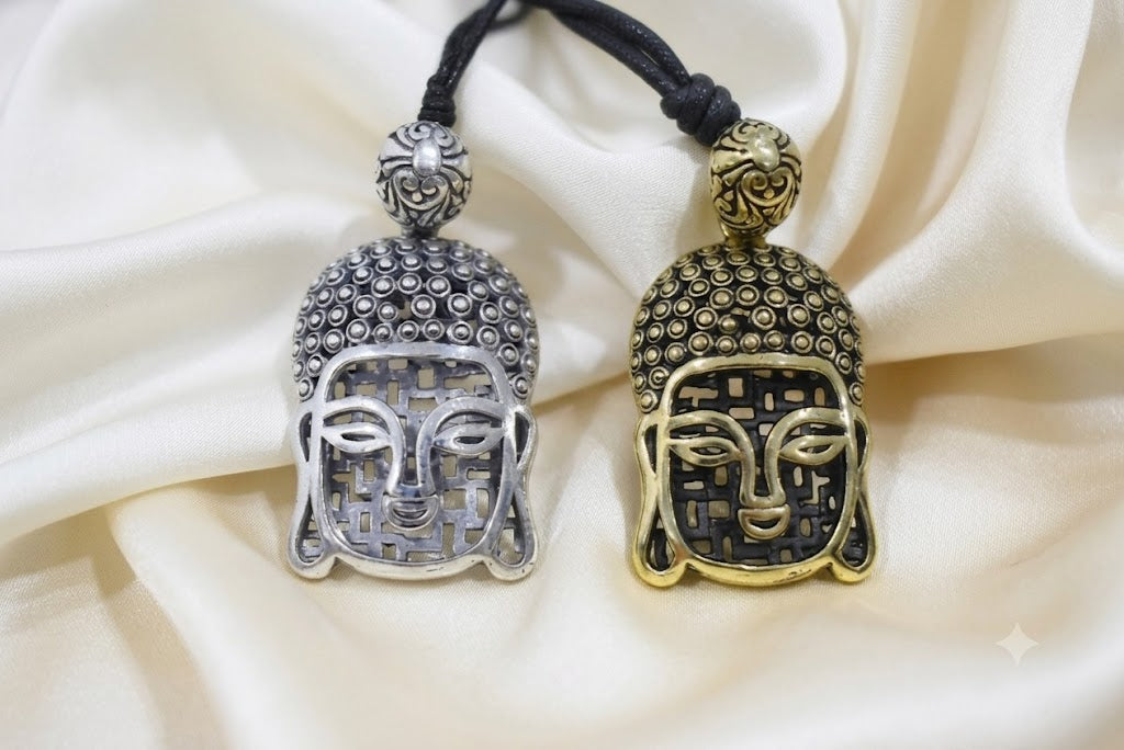 Tibetan Buddhist Buddha Head Sterling-silver Brass Charm Necklace Pendant Jewelry