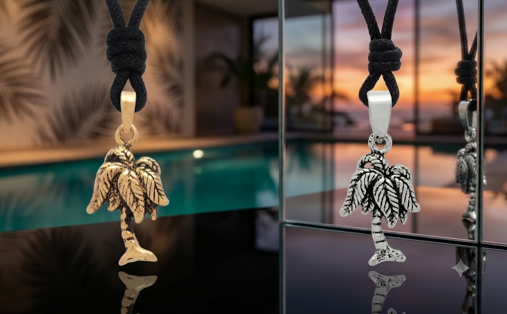Mini Coconut Tree Sterling Silver Pewter Gold Brass Necklace Pendant Jewelry