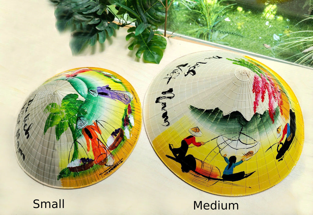 Genuine Hand-Painted Non La Leaf Vietnamese Conical Hat Asian Farming Traditional