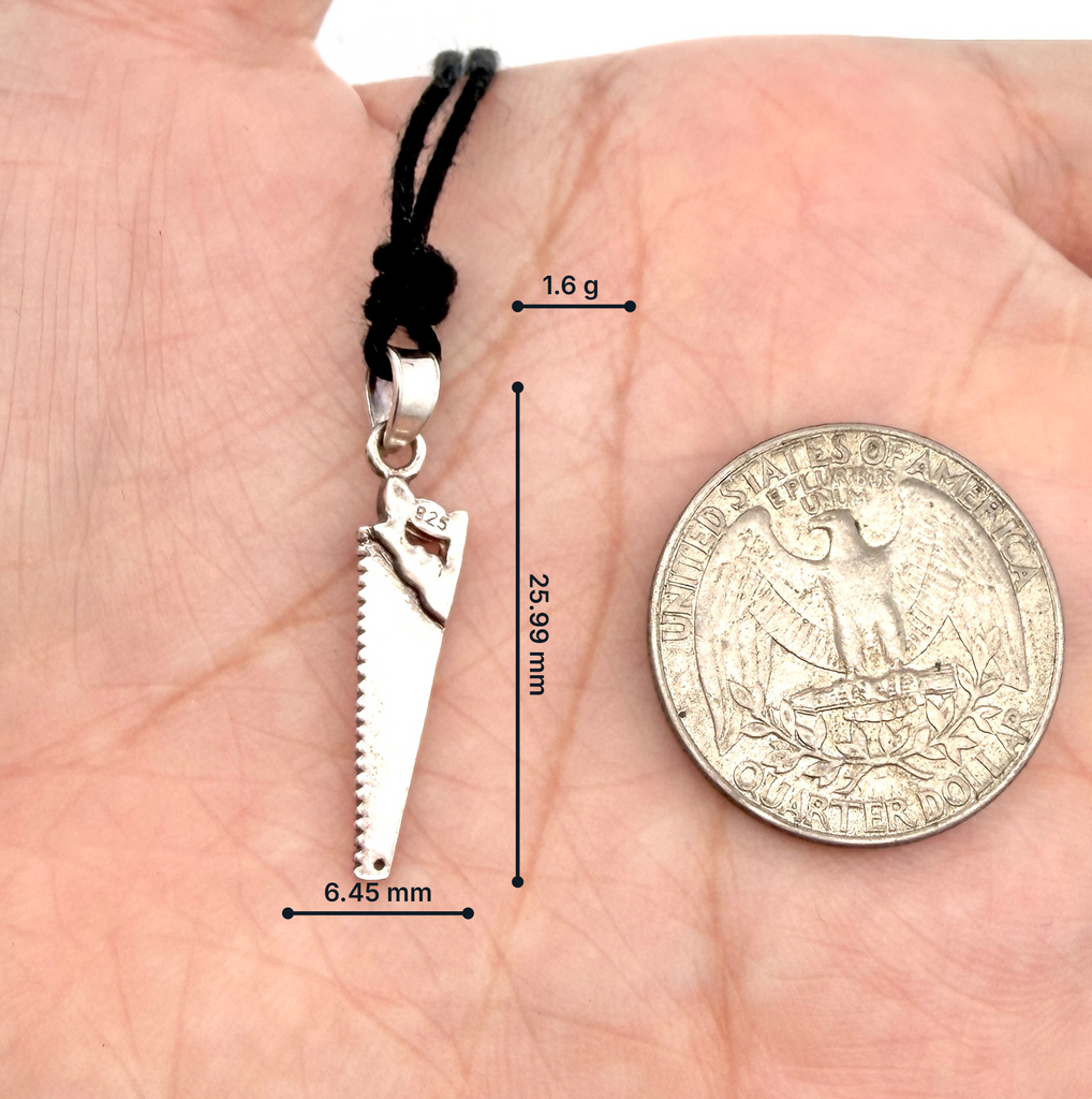 Hand Saw 92.5 Sterling Silver Gold Brass Necklace Pendant Jewelry