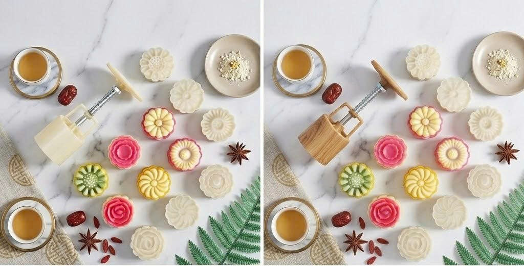 Mooncake Mould Set 50g – 6 Pattern Hand-Press Pastry Tools, Round  Flower Mooncake Design