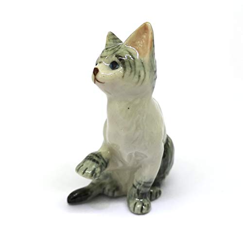Collectible Ceramic Tabby Cat Figurine Gray Collectible Dollhouse Miniatures Gift for Cat Lovers