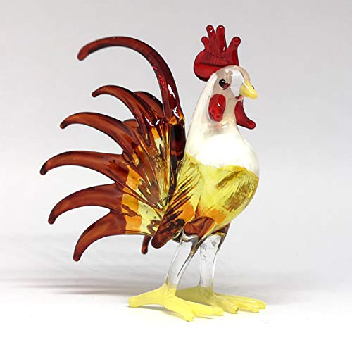 Glass Rooster Chicken Figurine Brown Country Kitchen Decor Miniature Hand Blown Art