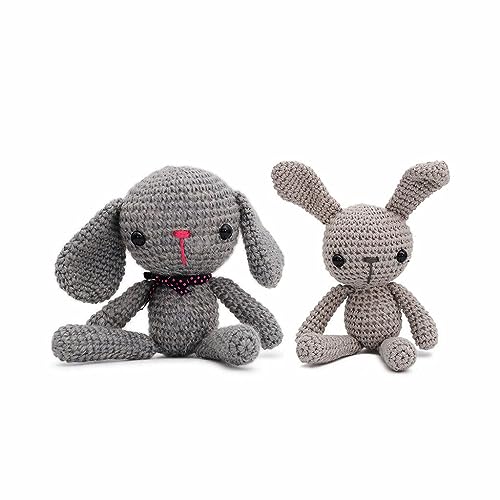 Small Long-Legged Bunny Handmade Amigurumi Stuffed Toy Knit Crochet Doll VAC (Gray)