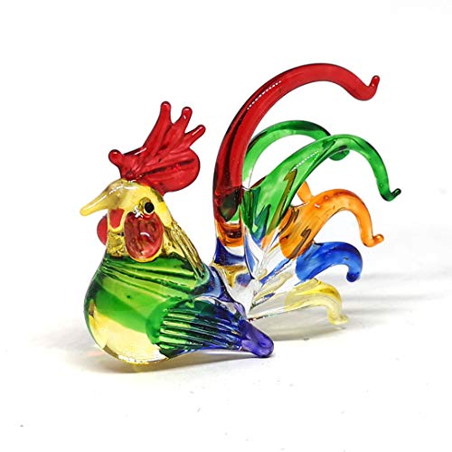 Colorful Glass Rooster Chicken Animal Figurine Farm Miniature Hand Blown Art