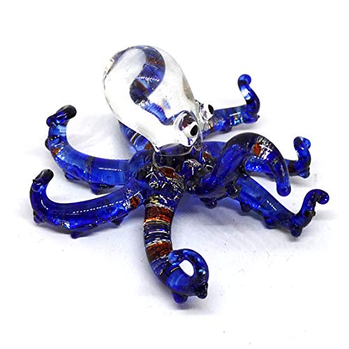 ZOOCRAFT Glass Sea Octopus Figurine Miniature Hand Blown Blue Coastal Style Home Decor Gift Collectible