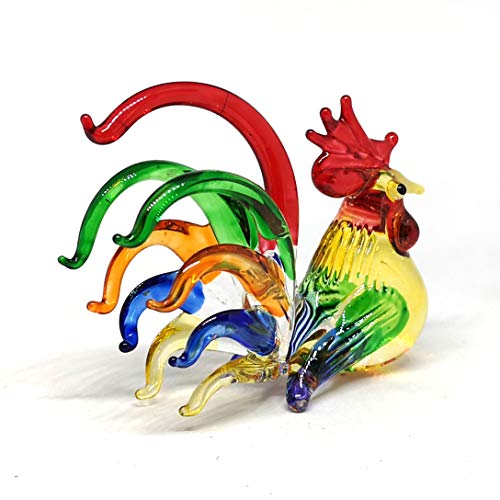 Colorful Glass Rooster Chicken Animal Figurine Farm Miniature Hand Blown Art