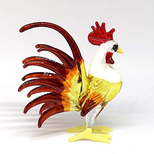 Glass Rooster Chicken Figurine Brown Country Kitchen Decor Miniature Hand Blown Art
