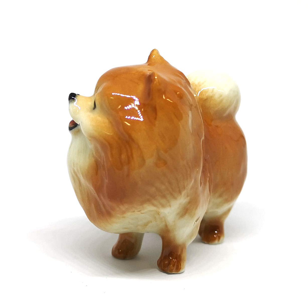 Ceramic Miniatures Figurine Pomeranian Dogs Statue Standing Brown Pets Lovers Collectible