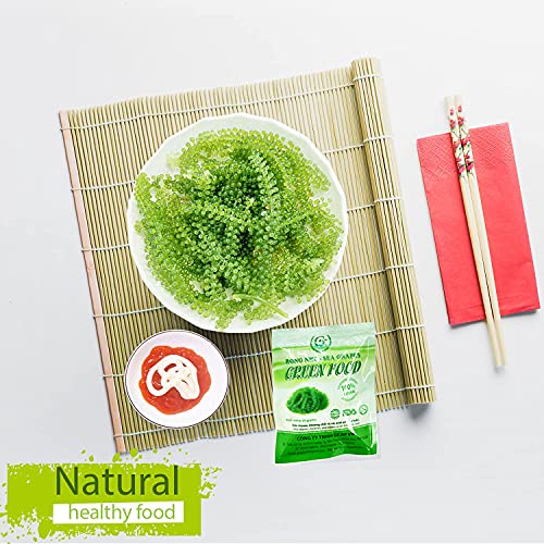 GREEN FOOD Sea Grapes - Dehydrated lato, Organic seaweed - Umibudo - Green caviar - Caulerpa lentillifera - Delicious Crunchy Healthy Freshness from the Ocean (3.53 OZ/100g of 5 packs), Whole