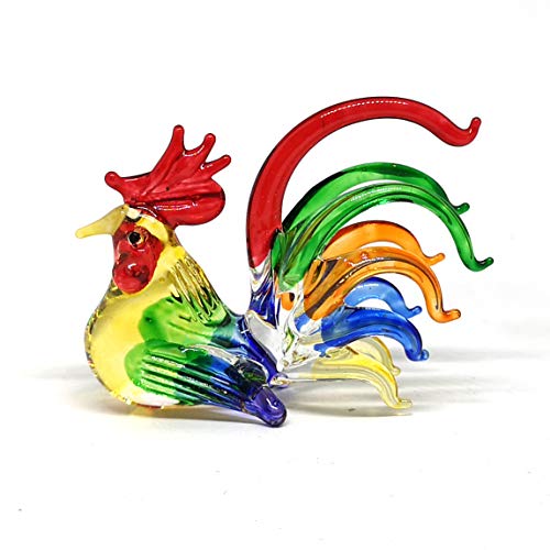 Colorful Glass Rooster Chicken Animal Figurine Farm Miniature Hand Blown Art