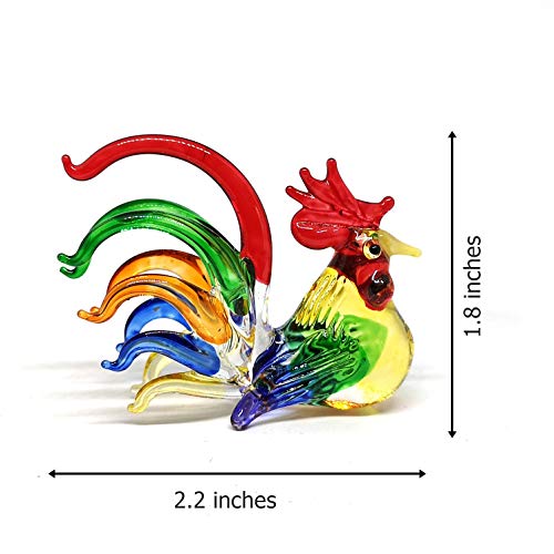 Colorful Glass Rooster Chicken Animal Figurine Farm Miniature Hand Blown Art