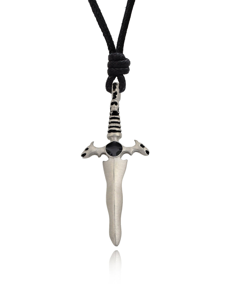 Blue & Black Sword Silver Pewter Charm Necklace Pendant Jewelry