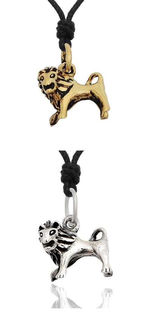 Lion Big Cat 92.5 Sterling Silver Gold Brass Charm Necklace Pendant Jewelry