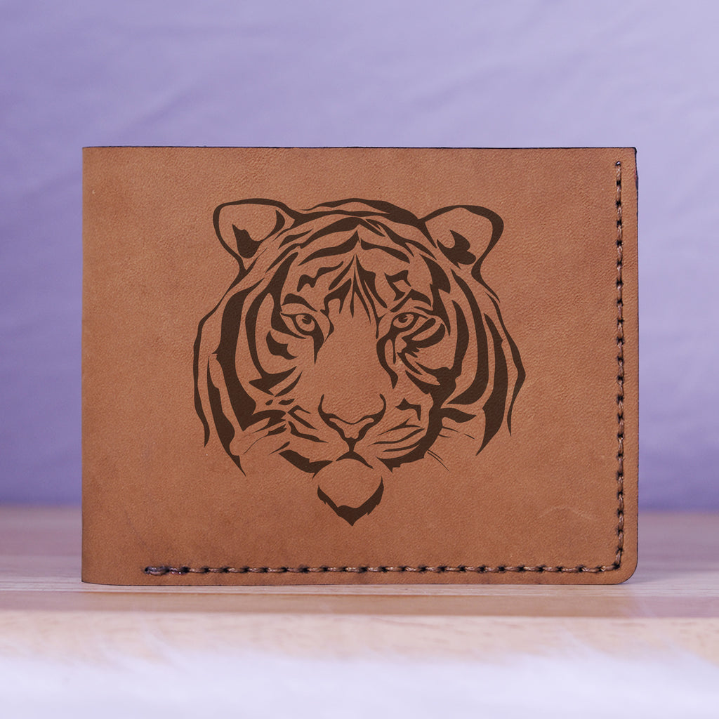 Men's Wolf Abstract Natural Genuine Leather Blocking Bifold Wallet MHLT_01_BRN