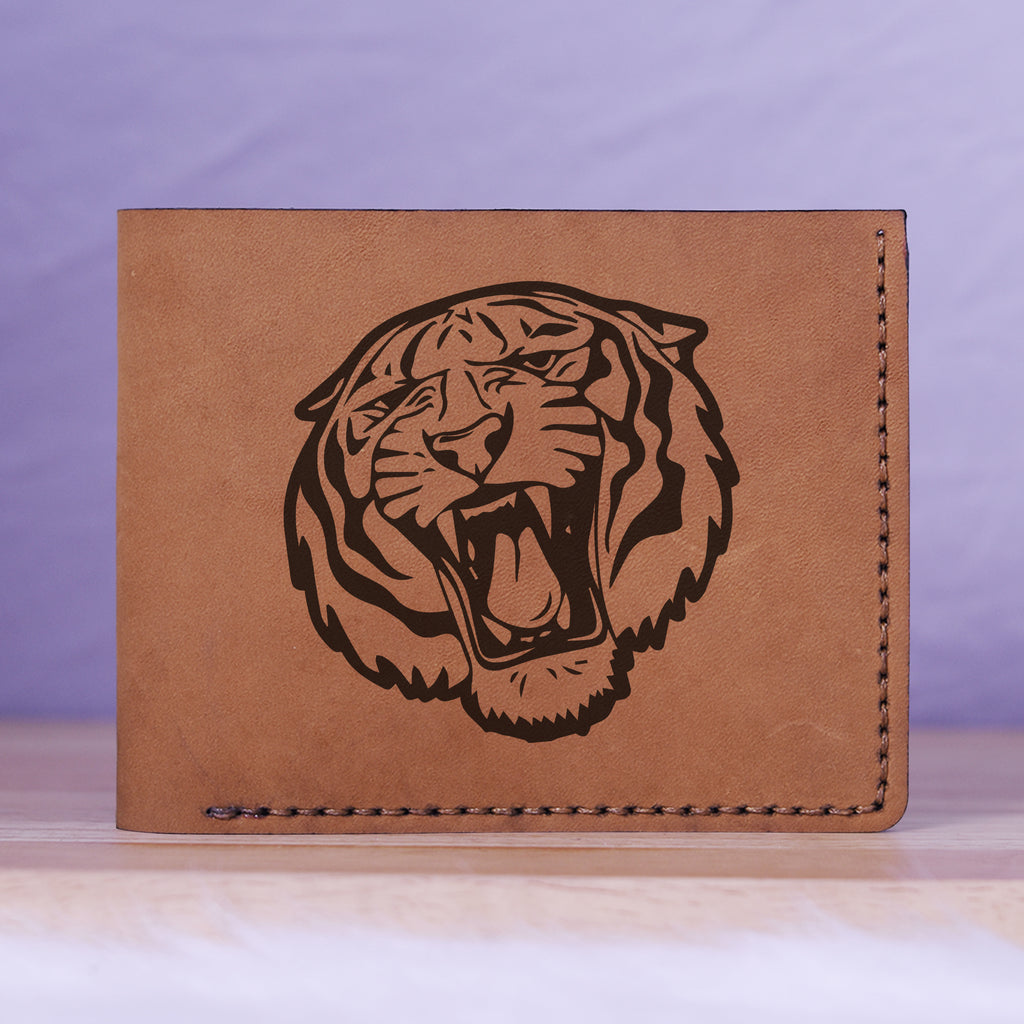 Men's Wolf Abstract Natural Genuine Leather Blocking Bifold Wallet MHLT_01_BRN