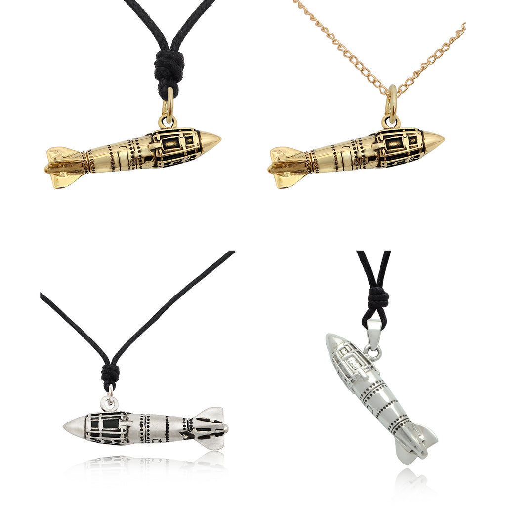 Missile Rocket Pendant Necklace 925 Sterling Silver/Pewter/ Brass - Military Aviation Jewelry