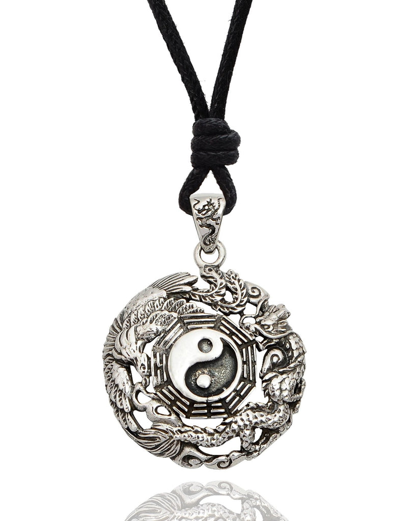 Phoenix Dragon Yin Yang 92.5 Sterling Silver Golden Brass Pewter Necklace Pendant