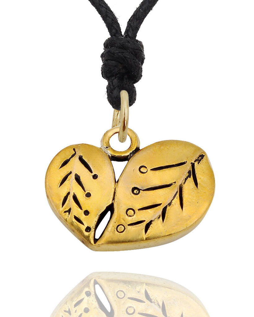 Cute Couple Leaves Handmade Gold  Brass Necklace Pendant Jewelry