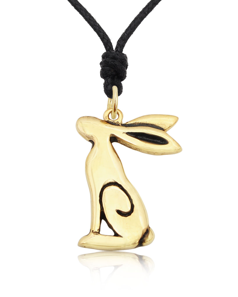 Cute Rabbit Handmade Brass Pewter Charm Necklace Pendant Jewelry
