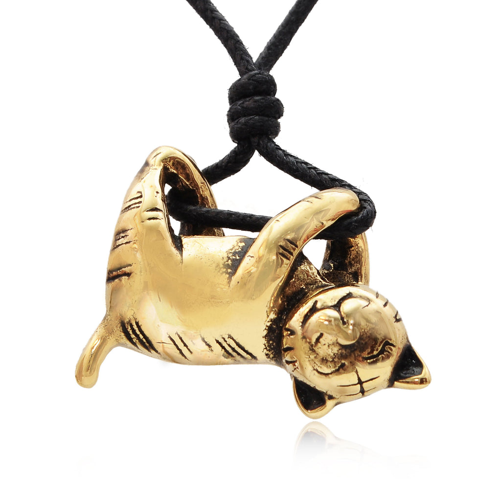 New Relaxing Cat Feline Silver Pewter Gold Brass Charm Necklace Pendant Jewelry