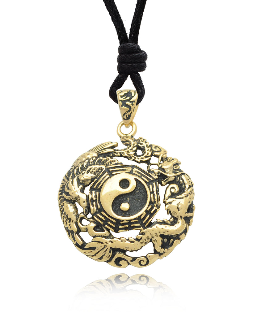 Phoenix Dragon Yin Yang 92.5 Sterling Silver Golden Brass Pewter Necklace Pendant