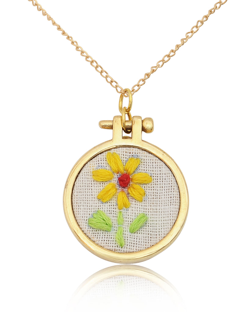 Embroidered Necklace Hand Stitched Statement Jewelry Floral Animal Fruit Pendant